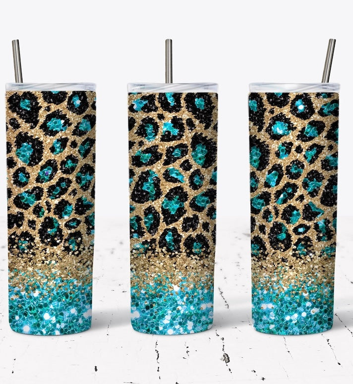 Leopard glitter turquoise