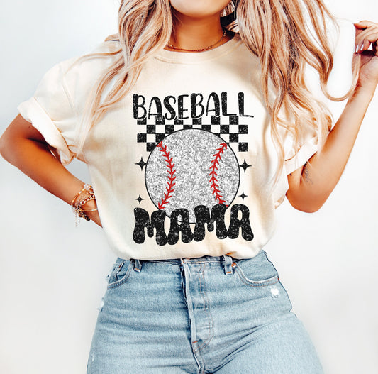 Baseball Mama checkered