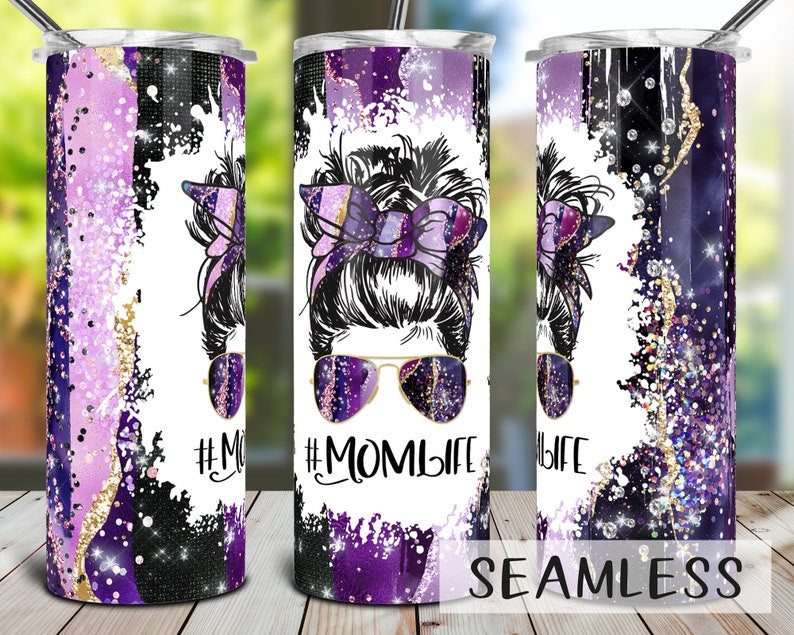 Mom life purple glitter